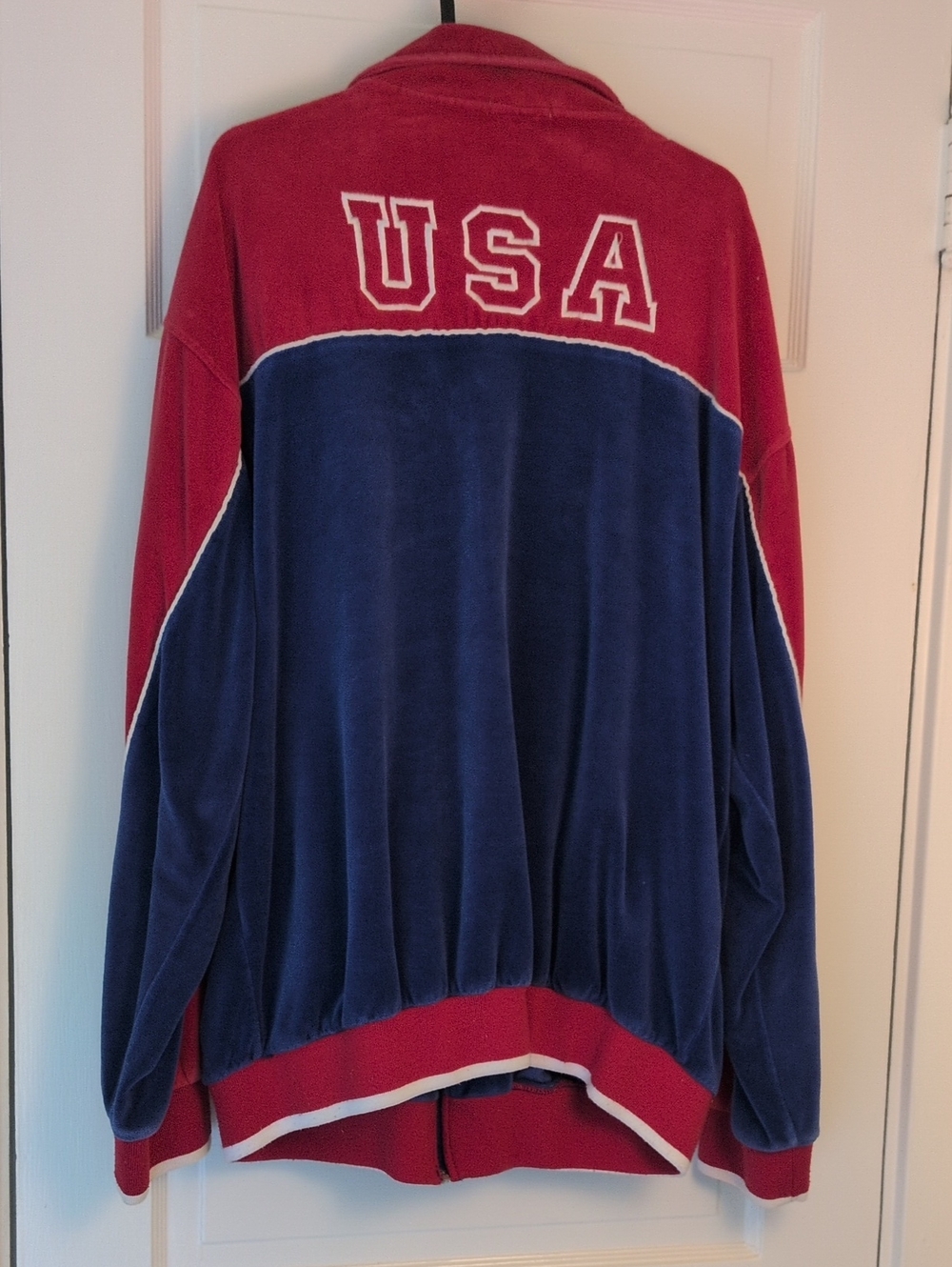 USA Red and Navy Varsity-Style Bomber Jacket